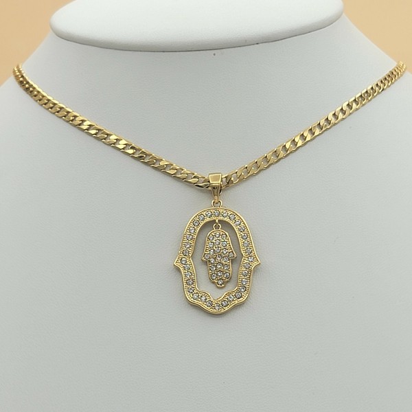 Alternate view of Yellow Gold Plated Hamsa Necklace Fatima Hand God Charm Pendant