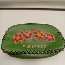 Coin Purse Leather Hand Crafted Hawaii Floral Green Turtles DAMAGE READ