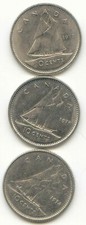 Canada 1973 1974 & 1976 Canadian Dimes Ten Cents 10c *EXACT* COIN SHOWN