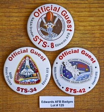 VINTAGE 1980-1990's Edwards AFB NASA 3 PIN BUTTONS Lot#125 STS-8 STS-34 STS-42