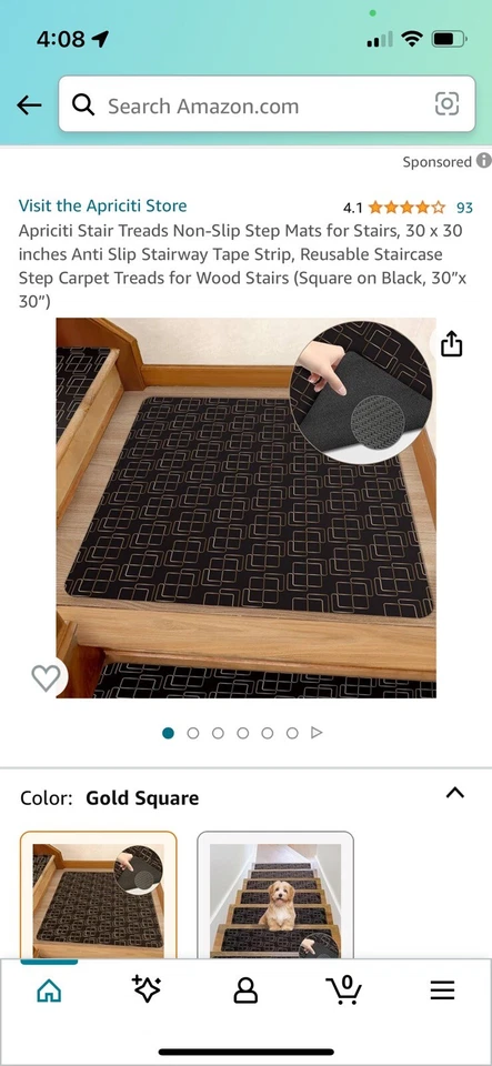 Apriciti 30 X30 防滑楼梯踏板垫金色方形黑色。 A — 第 3/3 张图片