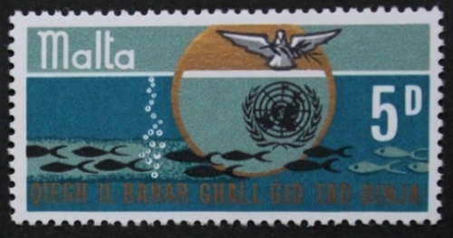 Francobollo risoluzione delle Nazioni Unite sulle risorse oceaniche, Malta, 1969, MNH - Foto 1 di 1