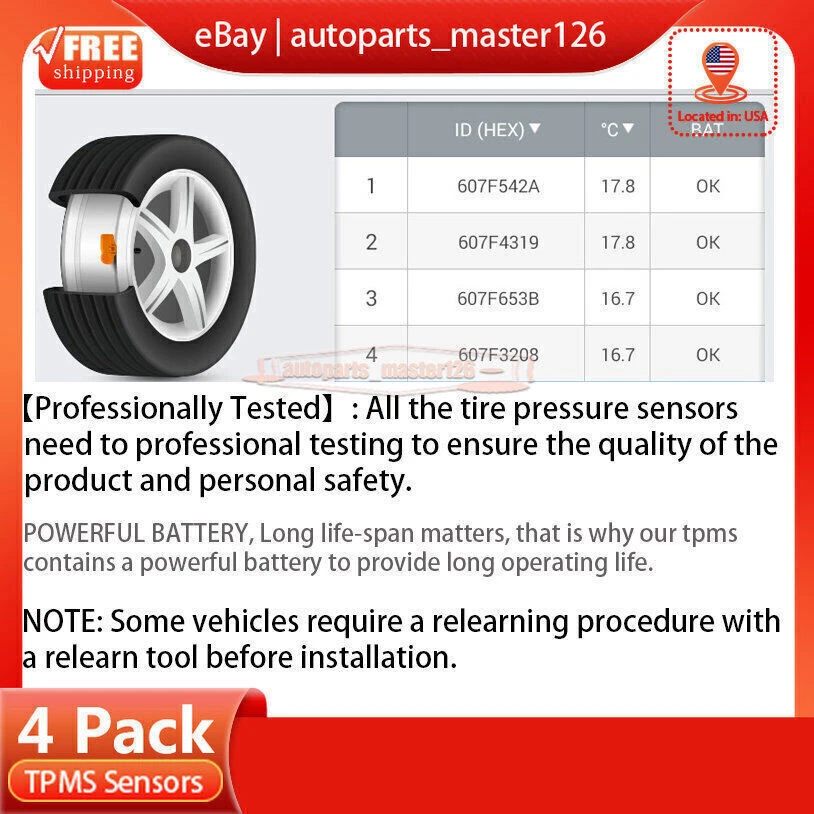 Juego 4 sensores de monitoreo de presión de neumáticos 52933-2F000 TPMS para ACURA RLX TL ZDX nuevo Foto 3 de 4