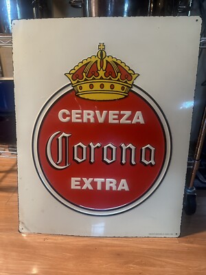 Vintage Corona Extra Embossed Metal Beer Sign Cervesa 21''x 26'' Corona Extra Bar