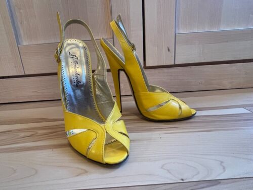 Italian Heels 'Pelagia' 6 1/2" fetish yellow leather slingback sandals. UK 8 - Foto 1 di 9