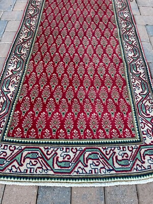 Handmade Vintage  Runner, Christmas-Like Allover Design, Light Distress, 4'x11'
