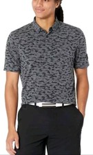 New Small Black Adidas Men's Go-To Printed Black Polo Golf Shirt IL9629