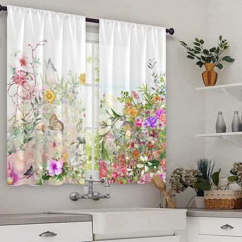 2X Rod Pocket Floral Blackout Valance Kitchen Waterproof Window Curtains Drapes - Picture 41 of 54