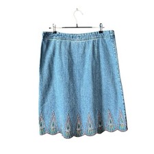 vintage christopher banks Denim Embroidered Southwest Scappled Hem Skirt. SZ10