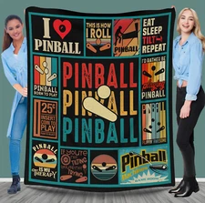 Pinball Throw Blanket #1, Retro Arcade Velveteen Gaming Room Decor Gift