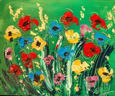 FLOWERS MARK KAZAV - ORIGINAL OIL PAINTING ABSTRACT MODERN ART  T6765