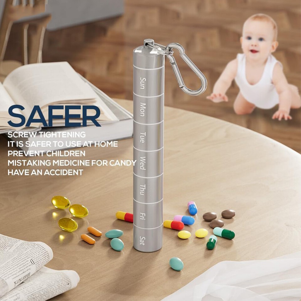 7 Day Travel Pill Organizer Weekly Metal Case Portable Box Container ...