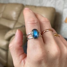 Natural Blue Labradorite Ring in 925 Sterling Silver