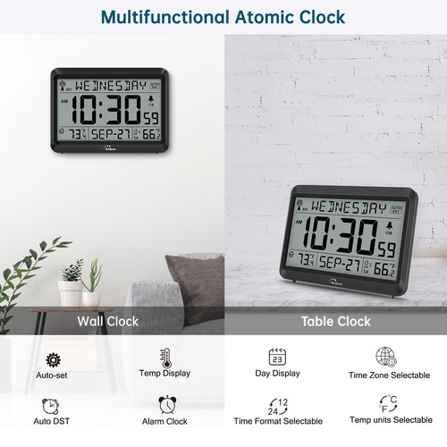 Atomic Clock with Indoor/Outdoor Temperature Self-Setting Digital 4 Time Zones - Picture 6 of 7