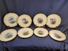 Antique 8 Hand Painted Fish Plates Set Coalport UK Davis Collamore NYC READ