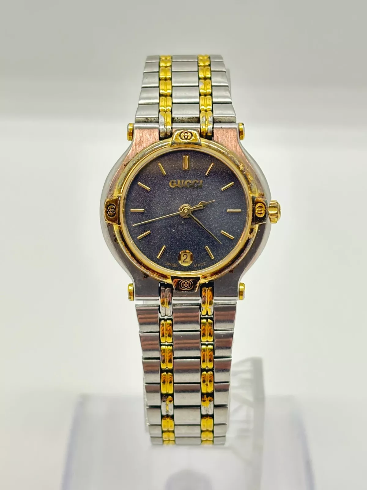 [Exc+5] MONTRE VINTAGE GUCCI 9000L ARGENT or noir DATE occasion fonctionne