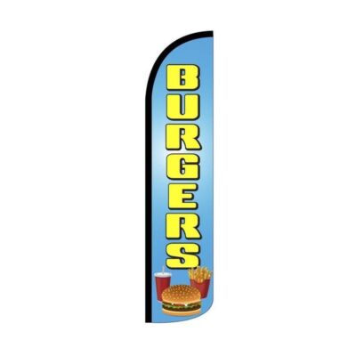 Burger Blue Color Swooper Flutter Feather Flag | 3ft W x 11.5ft Tall