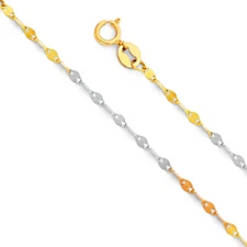 14K Tri Color Solid Gold 1.7mm Twisted Mirror Chain Necklace -Spring Ring Clasp