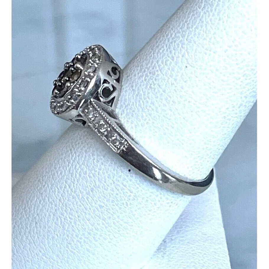 WHITE GOLD CLEAR AND COGNAC DIAMONDS RING SIZE 8 SKY - Image 4 of 4