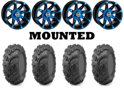 Kit 4 Maxxis Zilla Tires 28x10-12/28x12-12 on Moose 387X Blue Wheels TER