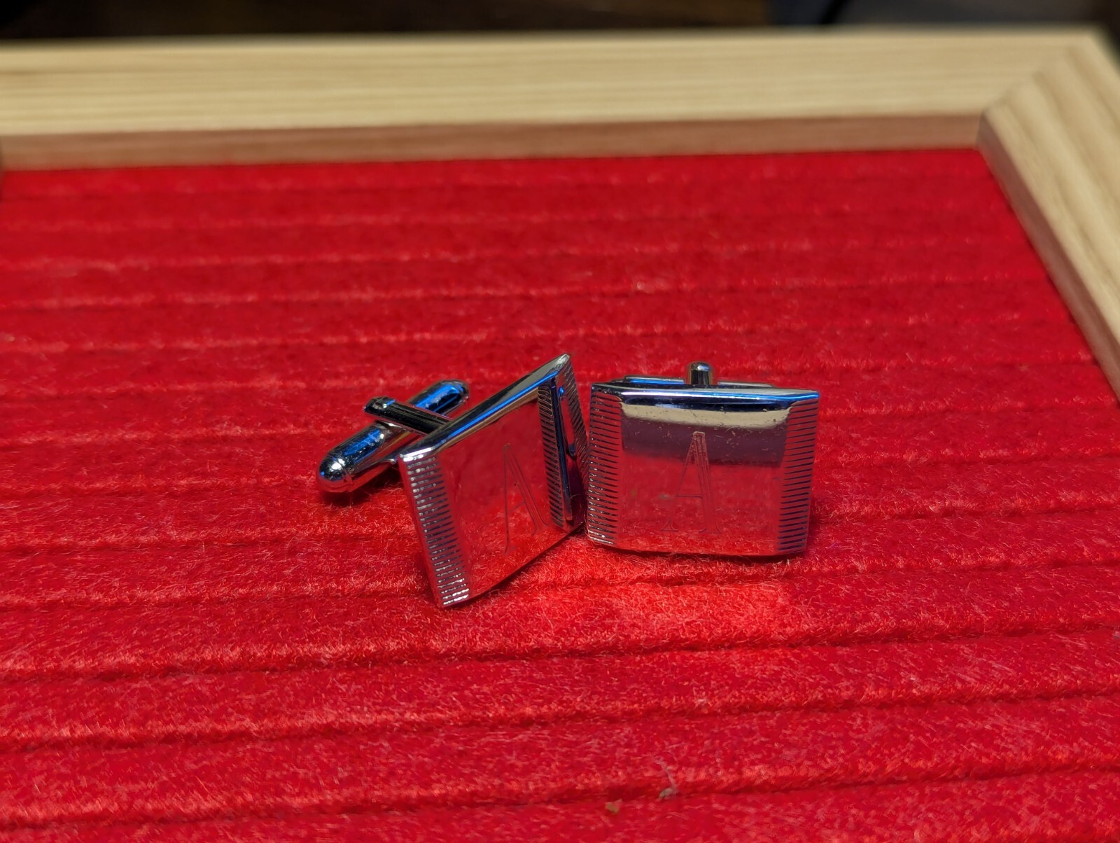 Monogram Initial Cufflinks A Silver Tone VINTAGE - image 1