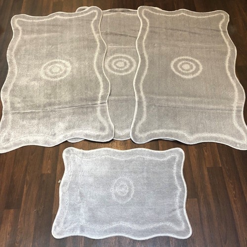 ROMANY WASHABLE GYPSY MATS 4PC SET NON SLIP MONO TARGET DESIGN SILVER