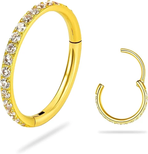 14K Gold Hinged Nose Rings Hoop for Women 20G, 316L Surgical Steel Clicker Septu