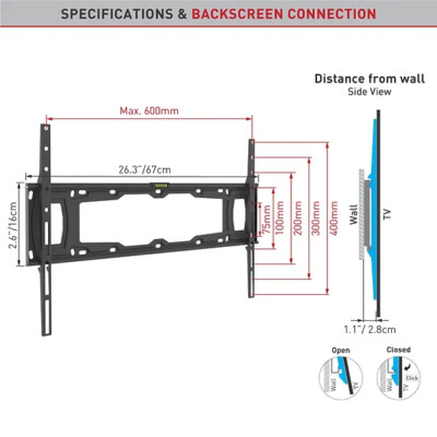 BARKAN E400+ Fixed Flat/Curved Screen TV Wall Mount 13'' - 90'' Holds up to 132lbs