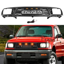 Front Grille For Tacoma 1995 1996 1997 Bumper  Grill Matte Black w/ 3 LED Lights