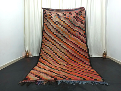 Berber Vintage Handmade Moroccan Rug 5' x 9'3'' Tribal Colorful Checkered Carpet