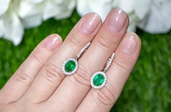 935 Argentium Silver 3.40TCW Simulated Emerald & White Sapphire Hoop Earrings - Image 2 of 4