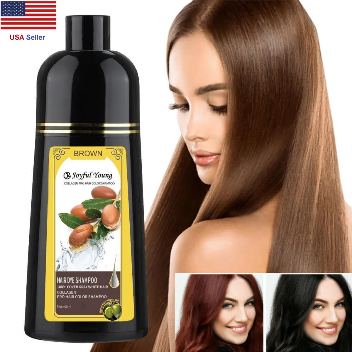 Uhyggelig helvede Forvirrede 400ML Natural Instant Hair Dye Color Shampoo With Argan Oil Black &amp;  Brown colors | eBay