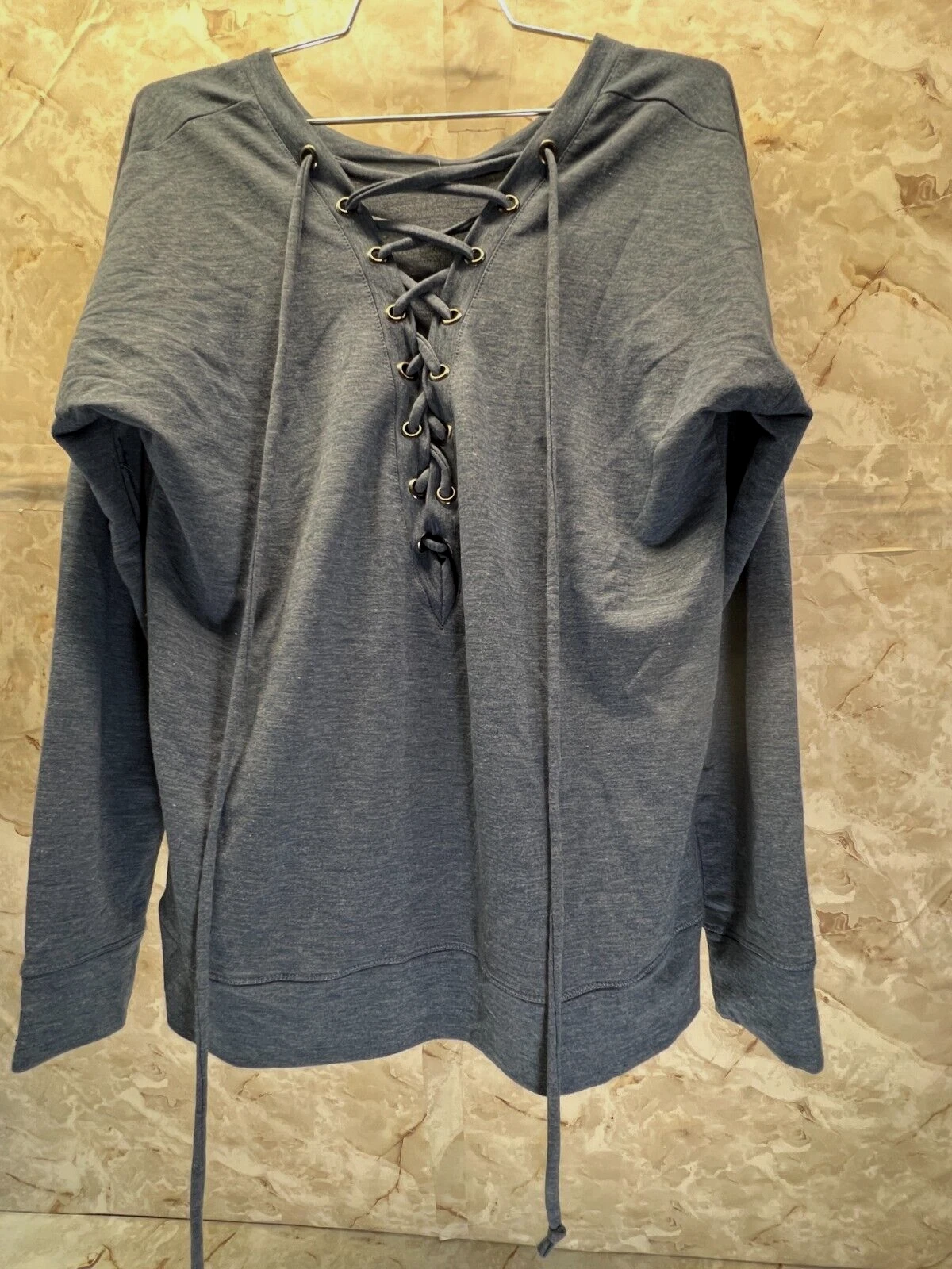 yogalicious worn once oversized front lace up pullover sweatshirt