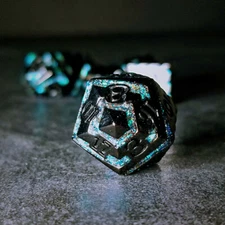 Sage's Dimension Stones - Black Aquamarine Stripes Metal Polyhedral Dice Set  
