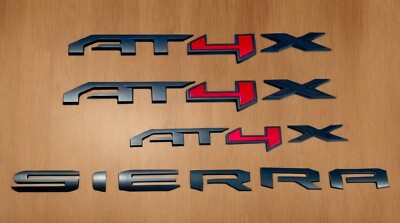 4PCS Matte Black Red Doors Rear AT4X Sierra Emblems GMC 2023-2025 Sierra 1500