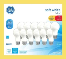 GE Soft White A19 General Purpose 10-Watt(60) LED Light Bulb, Dimmable, 12-Pack