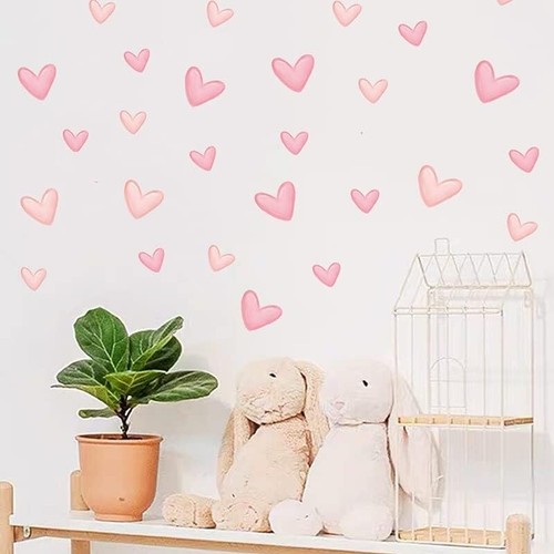 Pink Heart Wall Stickers 80pcs Reusable Decals for Kids Bedroom Living Room - Picture 7 of 7
