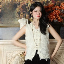 New Chinese Style Lace Waistcoat Womens Spring Fashion Slim Fit Coat Vest Tops