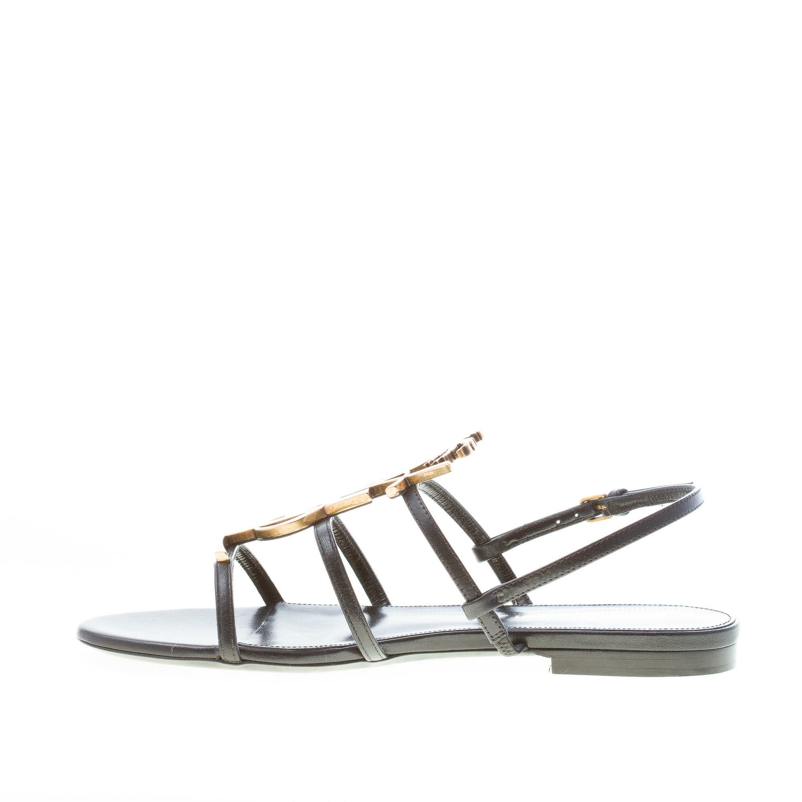 SAINT LAURENT scarpe donna Sandalo piatto Cassandra in pelle nera con logo YSL