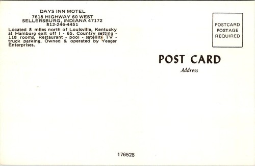 DAYS INN MOTEL Sellersburg, Indiana IN birds eye view Roadside Postcard - Picture 2 of 2