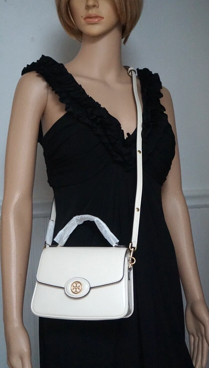 Borsa piccola Robinson Spazzolato in pelle con manico superiore nuova con etichette TORY BURCH CREMA CHIARO oro