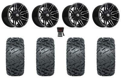 GTW Stealth 14'' Wheels Black/Machined 25'' Barrage Mud Tires Yamaha