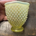 Fenton Hobnail Fan Vase Topaz Uranium Vaseline Opalescent Glass Glows 3.5”