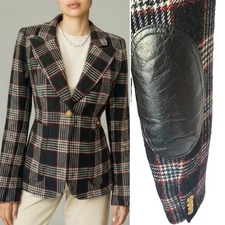 Smythe Duchess Blazer Black Plaid Check Gold Buttons Elbow Patches Jacket Size 6