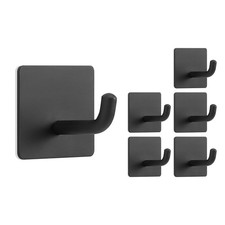 6 Pack Black Adhesive Towel Hooks 304 Stainless Steel Self Sticky