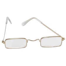 Retro SANTA RECTANGULAR GLASSES Gold Wire Frame Adult Cosplay Novelty-CLEAR LENS