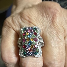 Multicolor Cluster Cocktail Ring in Silver To...