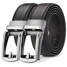 Genuine Leather Belt Men's Automatic Click Buckle Adjustable Jeans Waist Belts