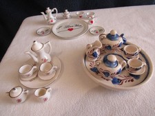 Lot of 3 Miniature Tea Sets, I Love You, Dutch Pattern, Floral Rose w/Gold Trim