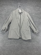 Nine West Jacket Womens Large Black Blazer Houndstooth Stretch Open Front Formal